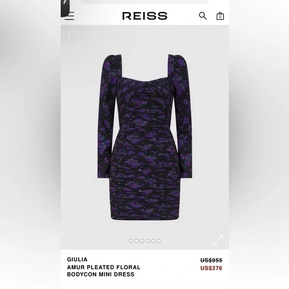 AMUR by Reiss Giulia Mini Dress - Size 4 Elegant Black and Purple Floral Dress - Picture 2 of 14